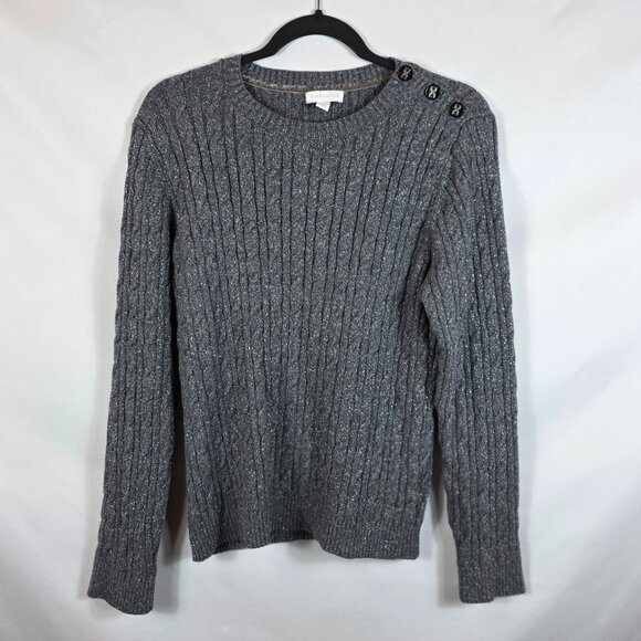 Charter Club Cable Knit Sweater Women's Size XL Gray & Silver Cotton Blend - Picture 1 of 11